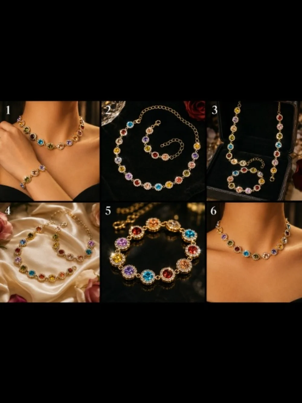 Gold-Tone Multicolor Cz Crystal Necklace - Women's Fashion Jewelry